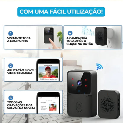 Campainha Inteligente Wifi com Câmera HD - Com Sensor Movimento, Interfone Sem Fio e Visão Noturna