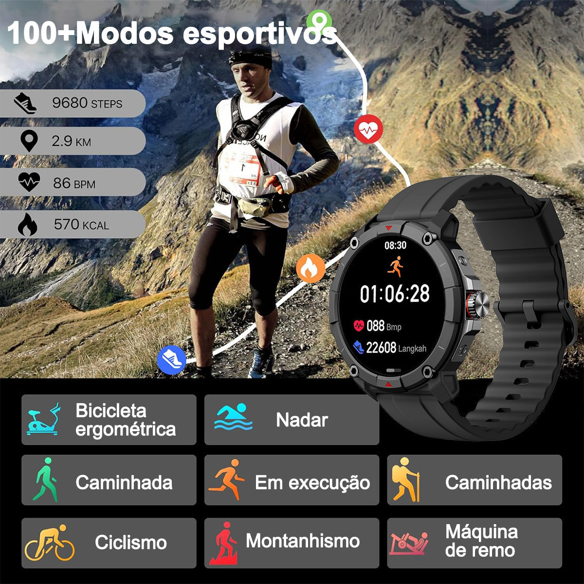 Smartwatch MASX Oasis X GPS, Alexa integrado, 100 modos esportivos, smartwatch à prova d'água 5ATM