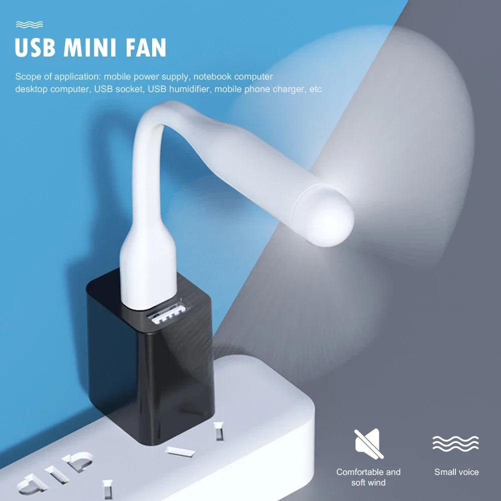 Mini ventilador flexível dobrável com USB, ventilador de mão portátil