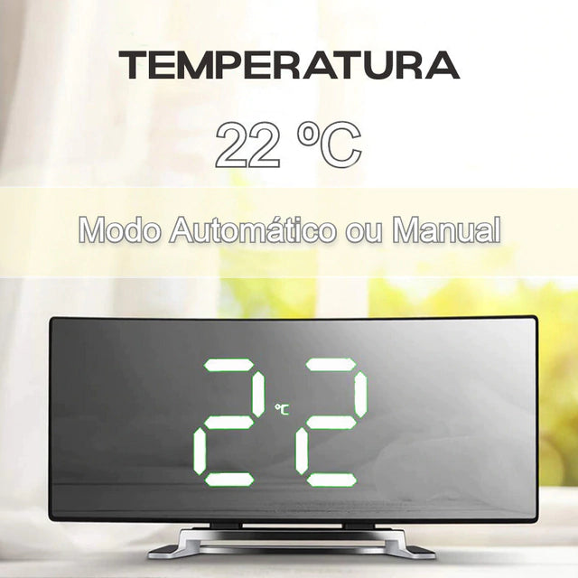 Relógio Digital com Alarme e Temperatura LED Curvado