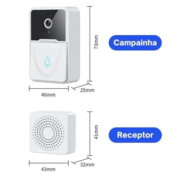 Campainha Inteligente Wifi com Câmera HD - Com Sensor Movimento, Interfone Sem Fio e Visão Noturna